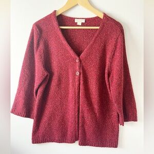 Christopher & Banks Maroon Speckled Button-Up Cardigan with 3/4 Sleeve Cozy Knit